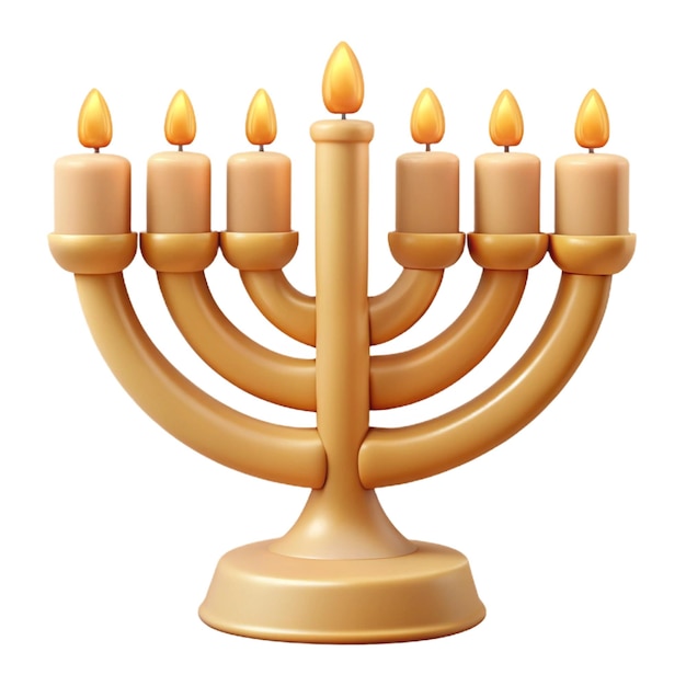 PSD a golden menorah with candles on a white background