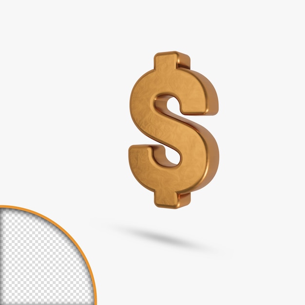 Golden  metallic glossy letter dollar icon 3d rendering