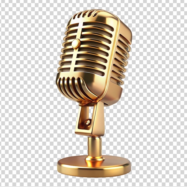 A golden microphone on transparent background