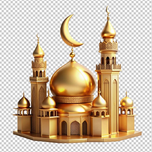 a golden mosque with a tower and a moon transparent background