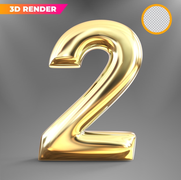 Golden number 2 3d render luxury