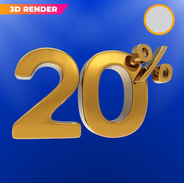 Golden number 20 3d render the promotion