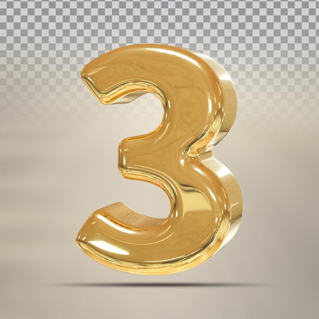 Golden Number 3 3D Render luxury