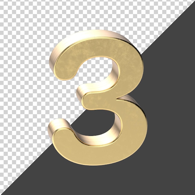 golden number 3 3d rendering  