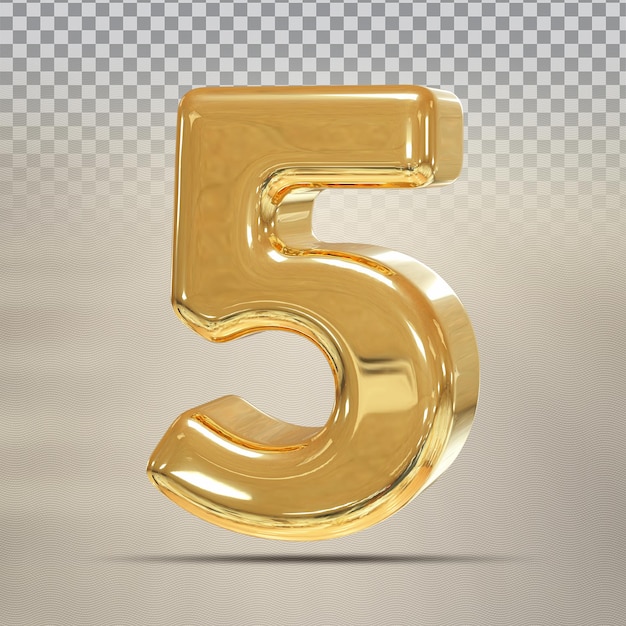 Golden Number 5 3D Render luxury