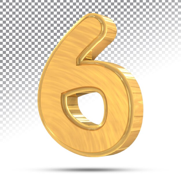 A golden number 6 on a white background