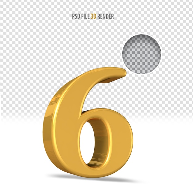 A golden number 6 with a gray circle in the middle.