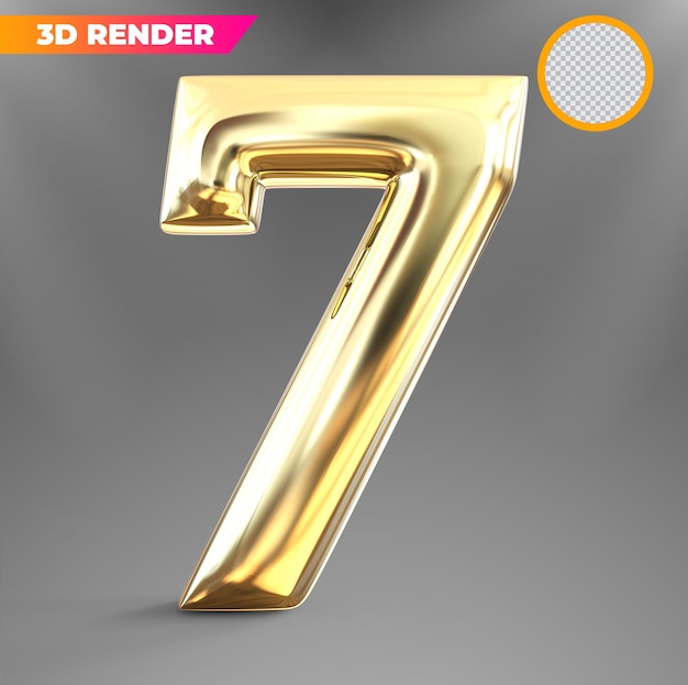 Golden number 7 3d render luxury