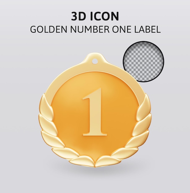 golden number one label 3d rendering illustration