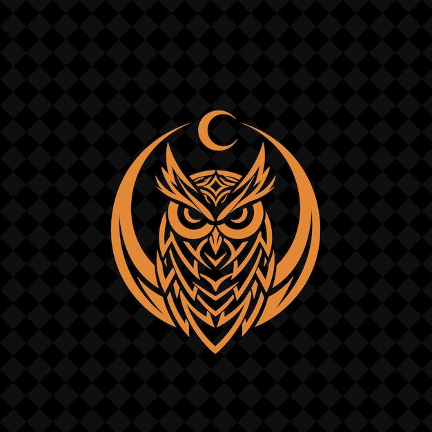 PSD a golden owl with a crescent moon on the black background