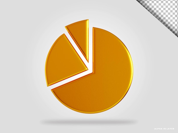 Golden pie chart 3d render illustration isolated