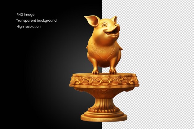 PSD a golden pig statue stands on an ornate pedestal background removed