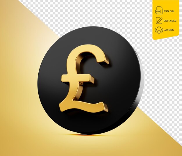 PSD golden pound currency icon isolated on golden background 3d illustration