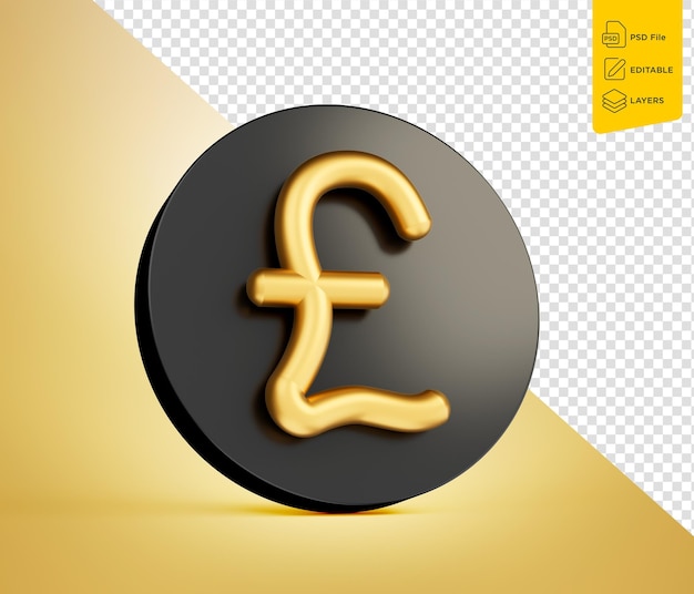 PSD golden pound currency icon isolated on golden background 3d illustration