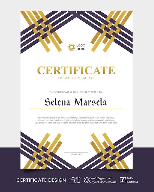 golden purple ornament certificate of achievement template