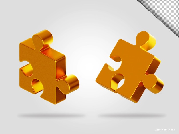 PSD golden puzzle 3d render illustration isolated