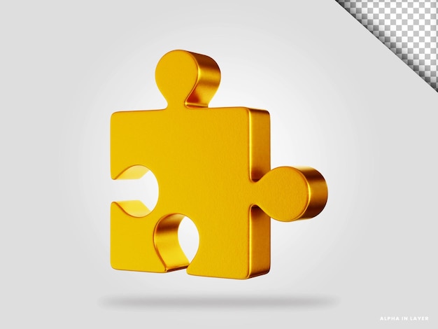 PSD golden puzzle 3d render illustration isolated