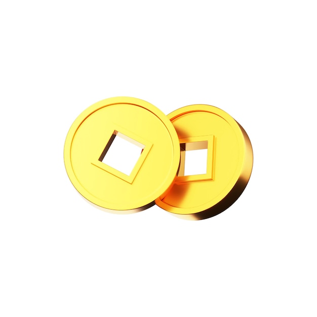 Golden Qing Dynasty Coin For Chinese Currency 3D Render Icon