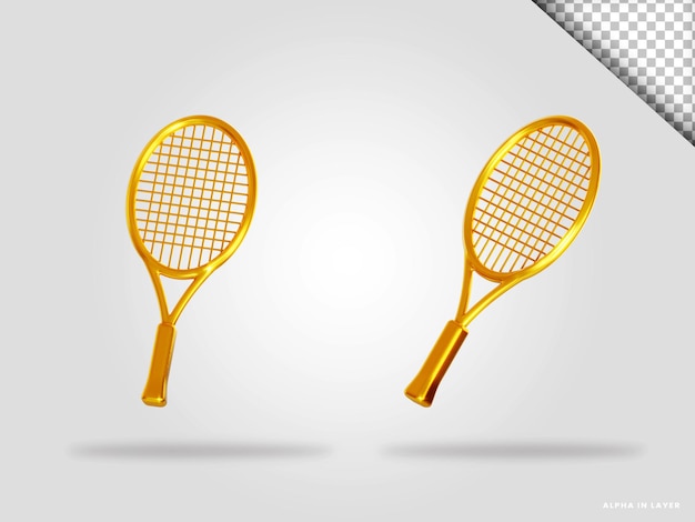 Golden racket 3d render illustration isolated