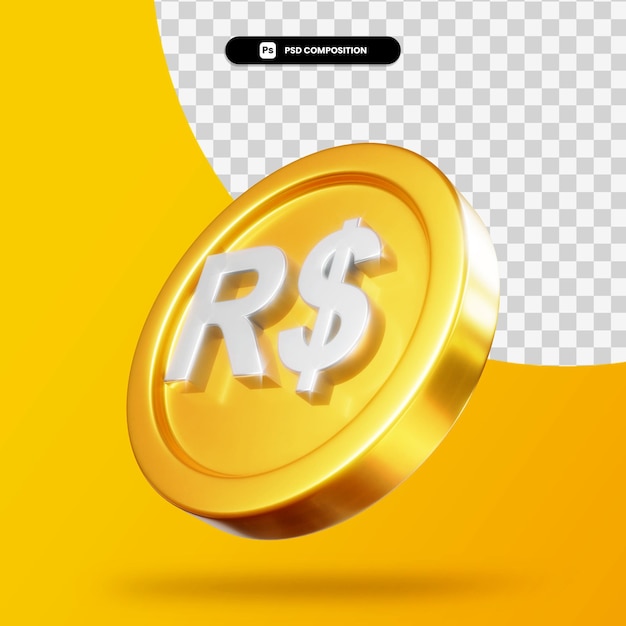 Golden real coin 3d rendering isolated