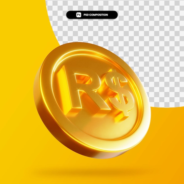 Golden real coin 3d rendering isolated