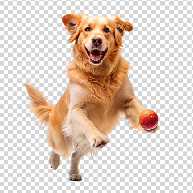 PSD golden retriever dog jumping happily and playing isolated on transparent background