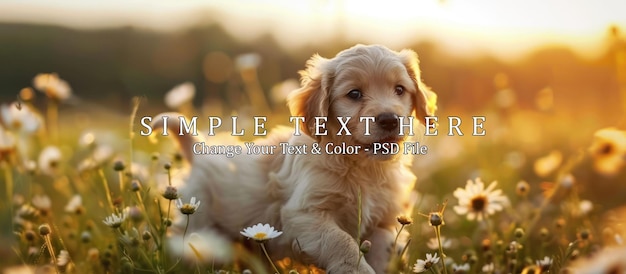 PSD golden retriever puppy in a field of flowers