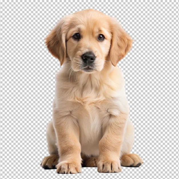 PSD golden retriever puppy sitting with a tilted head isolated on transparent background