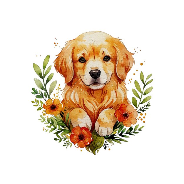 PSD golden retriever watercolor design with paper texture