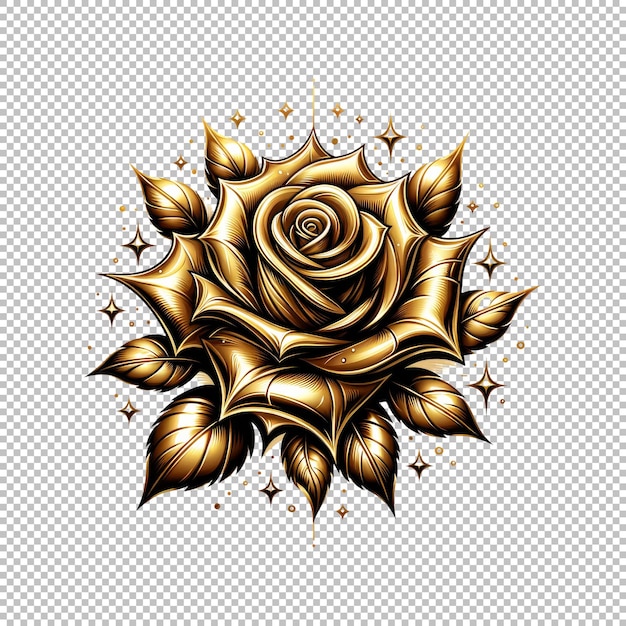 PSD golden rose illustration isolated on transparent background