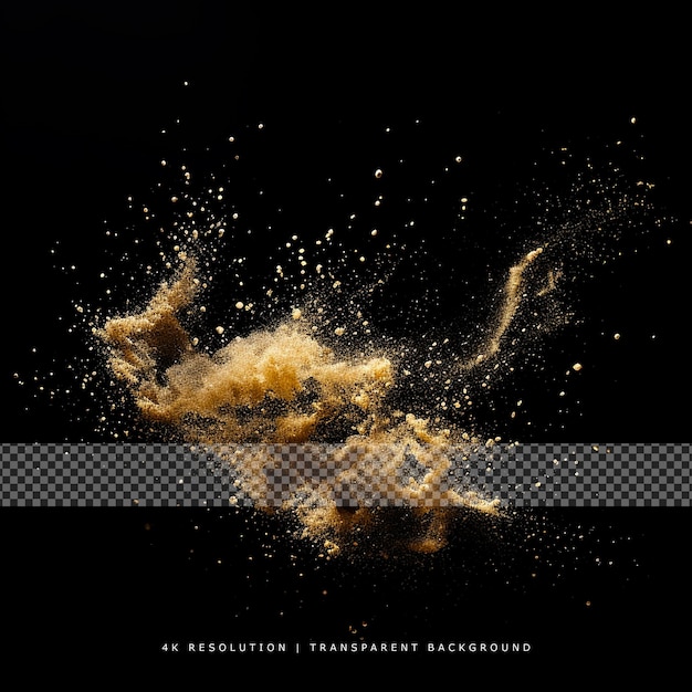 Golden Sand flying explosion on transparent background