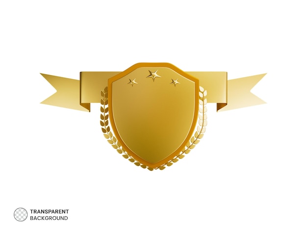 Golden shield with gold laurels icon 3d render illustration