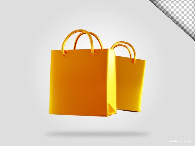 Golden shopping bag 3d render illustration isolated