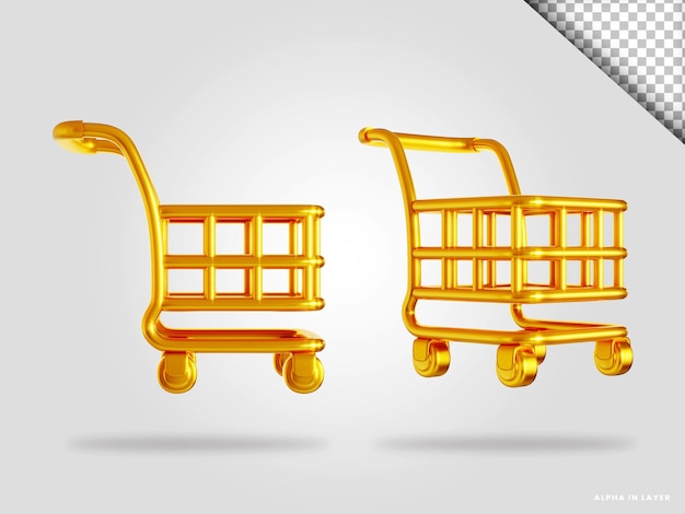 Golden shopping cart 3d render illustration isolated