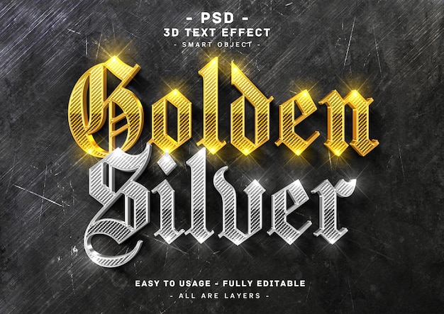 Golden and silver 3d text style effects