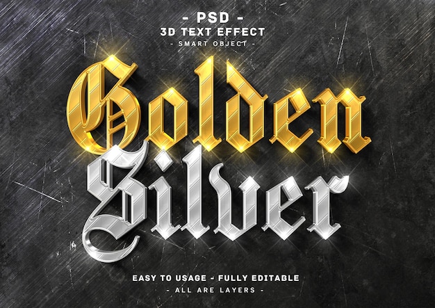 Golden and silver 3d text style effects