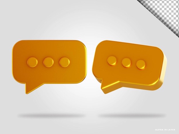 Golden speech bubble 3d render illustration isolated