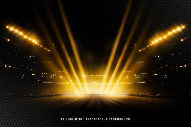 Golden stadium lights rays on transparent background