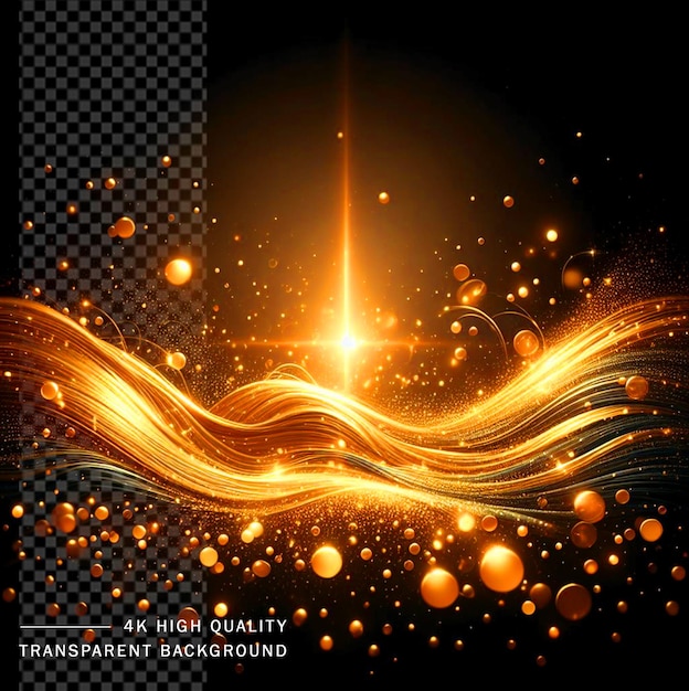 Golden stars shine with special light sparkling magical dust particles on transparent background