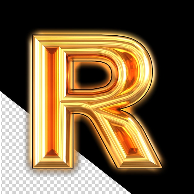 PSD golden symbol with glow letter r