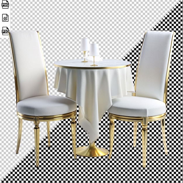 golden table and chair on transparent background