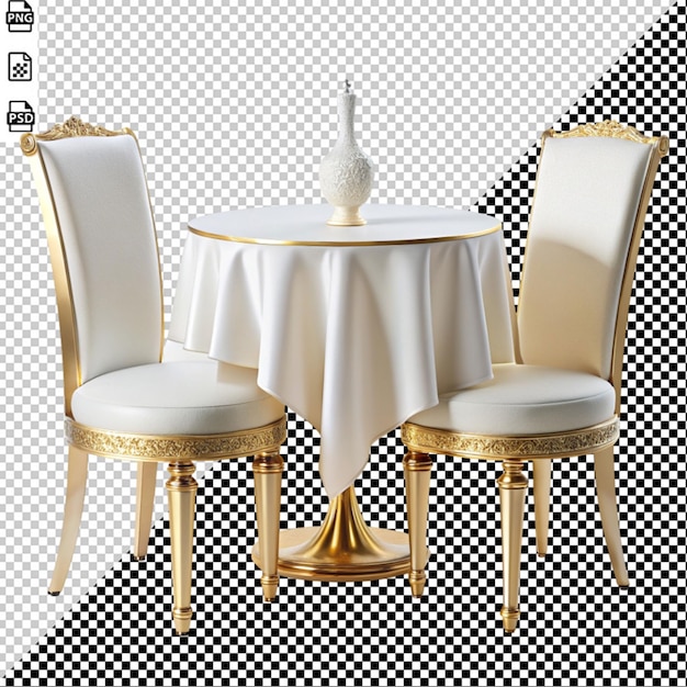 PSD golden table and chair on transparent background