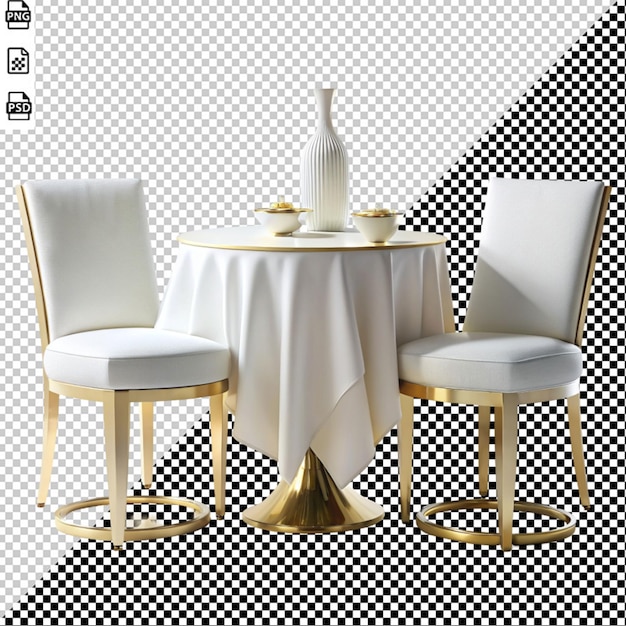 golden table and chair on transparent background