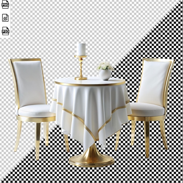 PSD golden table and chair on transparent background