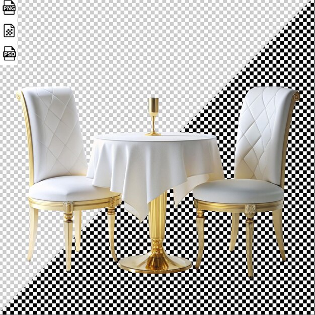 golden table and chair on transparent background