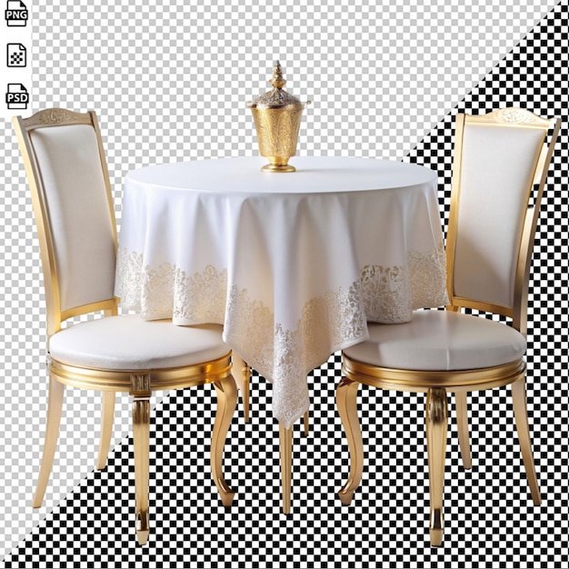 golden table and chair on transparent background