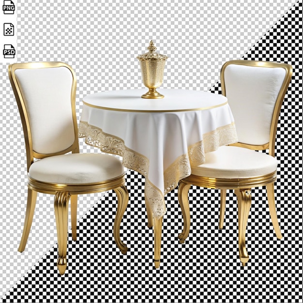 golden table and chair on transparent background