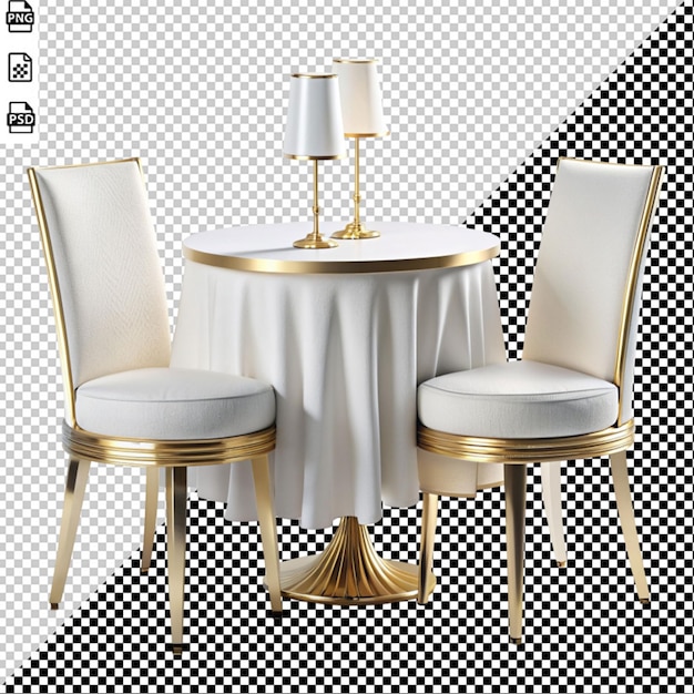 PSD golden table and chair on transparent background