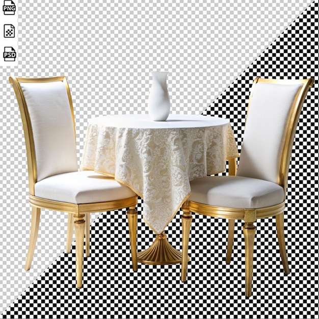 PSD golden table and chair on transparent background