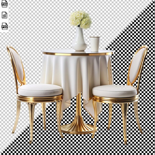 PSD golden table and chair on transparent background